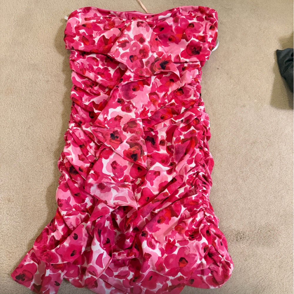 Strapless Floral Pink Dress